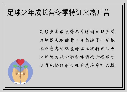 足球少年成长营冬季特训火热开营
